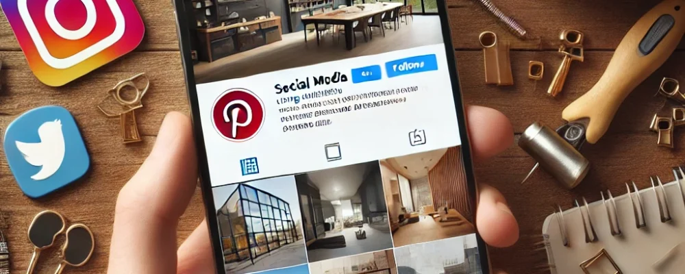 DALL·E 2024-06-29 12.20.55 - Using social media for architects shown by a smartphone screen displaying Instagram and Pinterest profiles. The profiles feature images of architectur