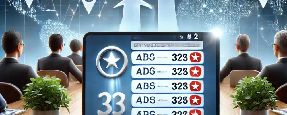 DALL·E 2024-06-29 12.28.08 - Competitive advantage shown by a laptop screen displaying a website at the top of a search engine results page. The background shows competitors' webs